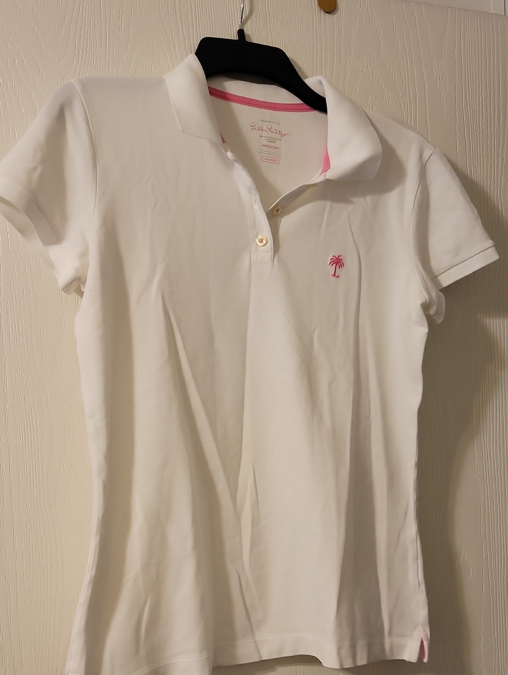 Lilly Pulitzer White Island Polo with Pink Palm Embroidery